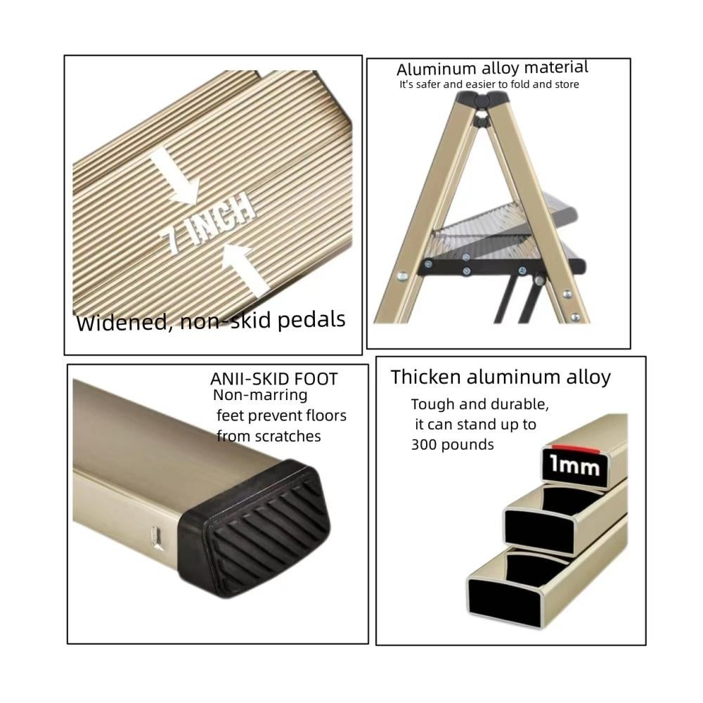Escabeau pliant 3 marches avec larges pédales antidérapantes, léger, portable, 150 kg, maison et cuisine - 9