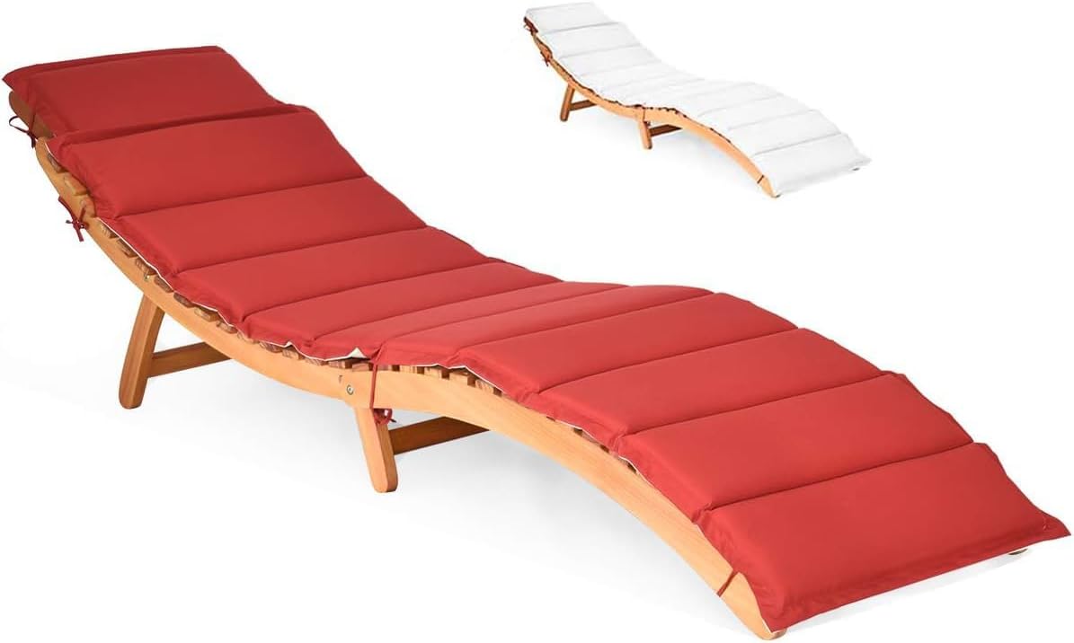 Składane Leżaki z Drewna Eukaliptusowego z Poduszką/Składanym Zagłówkiem, Nośność 180 kg, Wymiary 190 x 55 x 52 cm