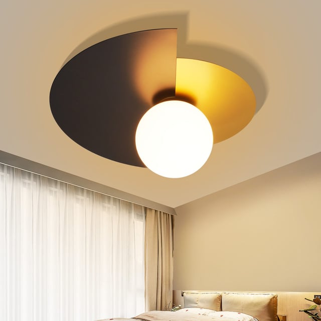 ZMH Lampa sufitowa w kolorze czarno-złotym, retro, okrągła, do korytarza, szklana, E14