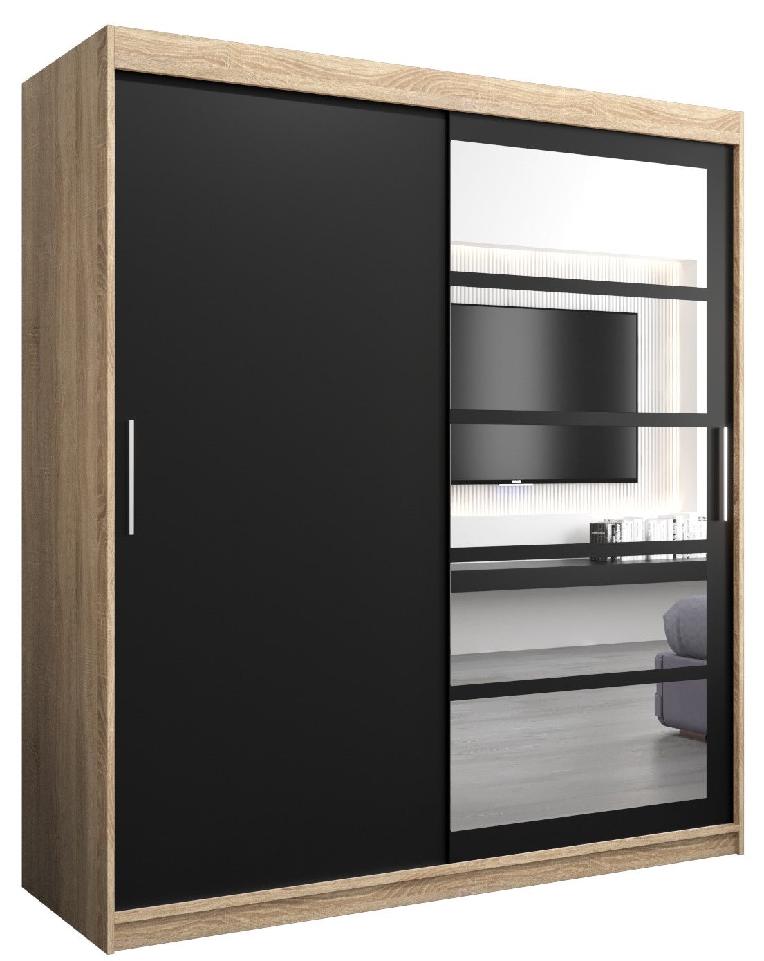 Szafa przesuwna garderoba ROMA 1 180 x 62 x 200 cm Sonoma + Czarny - Abiks Meble