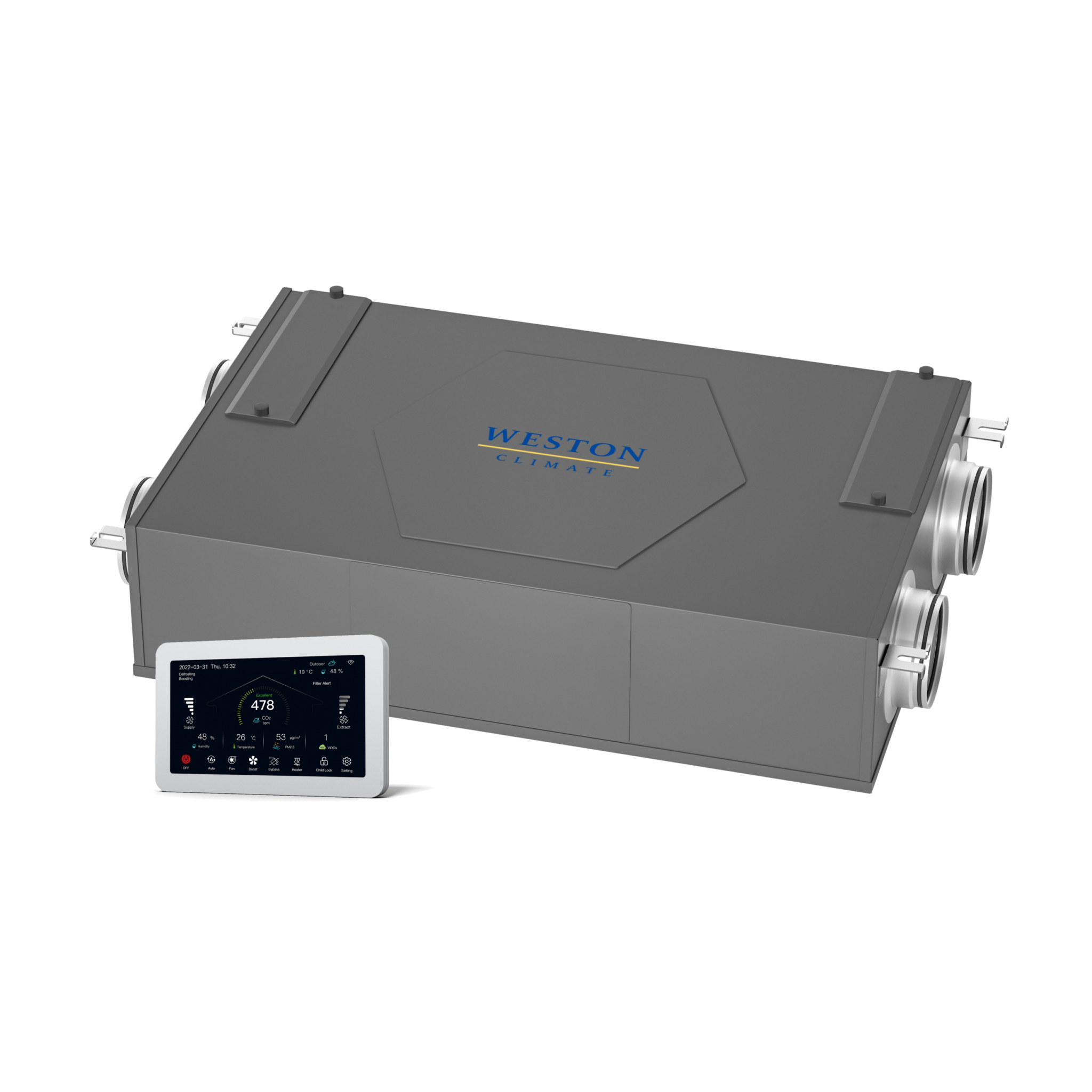 Unidad de ventilación con recuperación de calor weston climate flex serie 150 m³/h con panel de control vk8