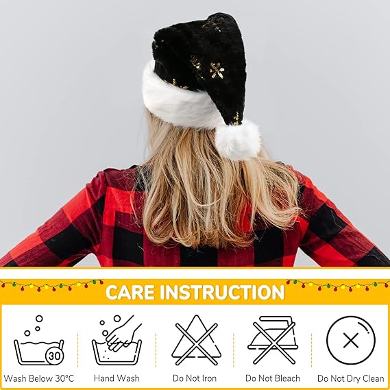 sztuka (30*45 cm) Czarna czapka świąteczna dla dorosłych z podszewką, unisex, ciepłe akcesoria do czapek świątecznych Czapka świąteczna i noworoczna - 5