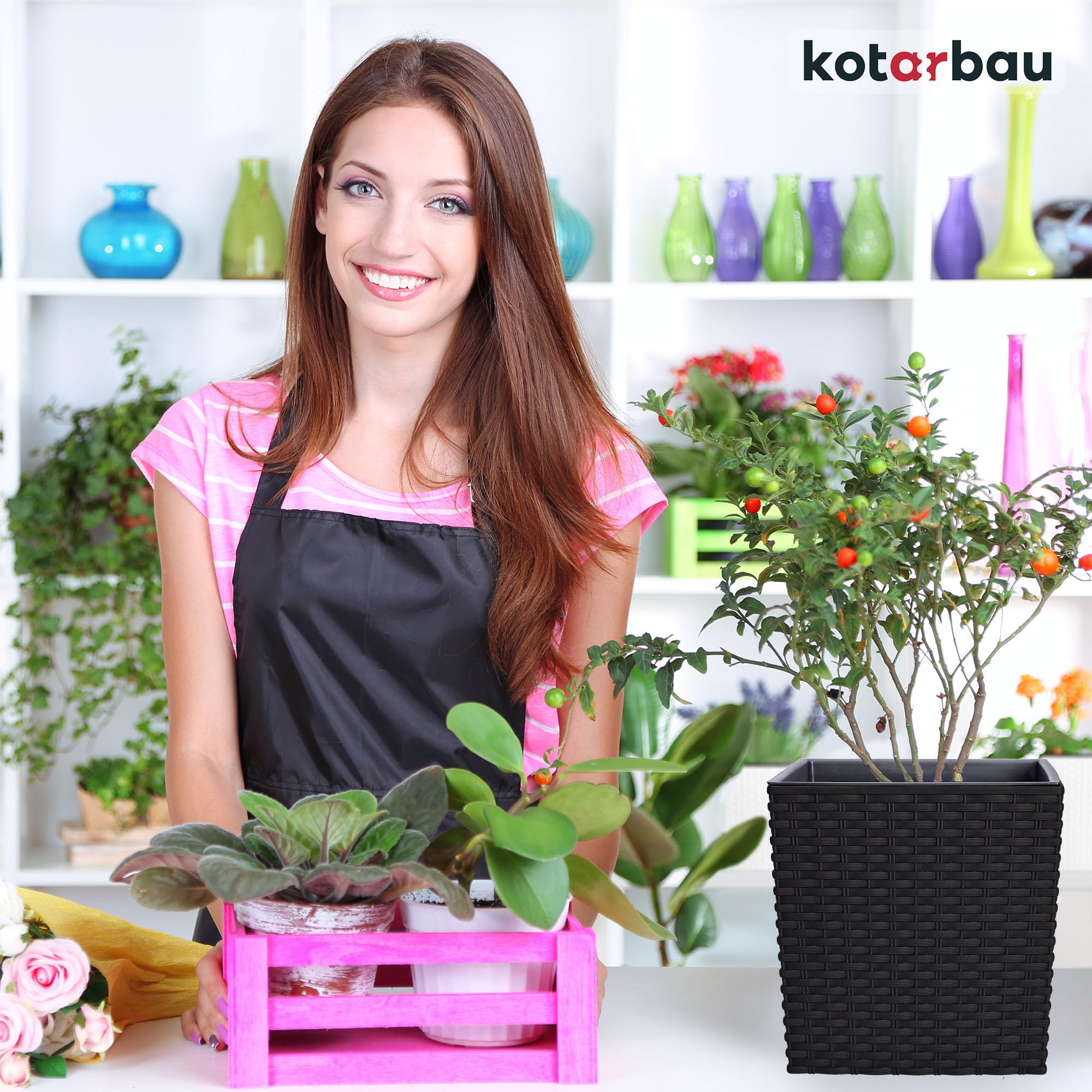 Lot de 2 Pots de Fleurs Umbra - 6,8 l - Hauteur : 20 cm - En Plastique - Avec Pot Intérieur - Pour l'Intérieur et l'Extérieur - KOTARBAU - 8