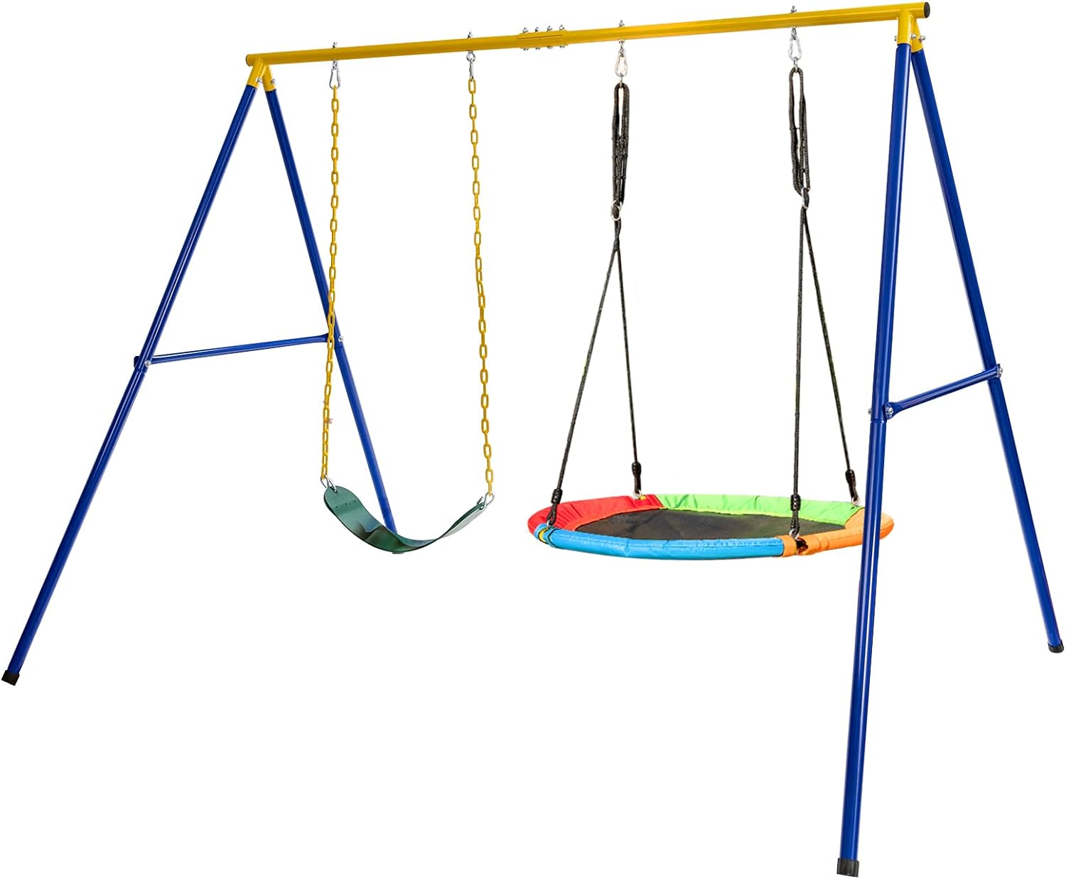 Zestaw Huśtawki i Drabinki, Metalowa Konstrukcja Typu A na 2 Osoby i Huśtawka Typu „Ptasie Gniazdo”, Wysokość 181,5 cm, Nośność 300 kg