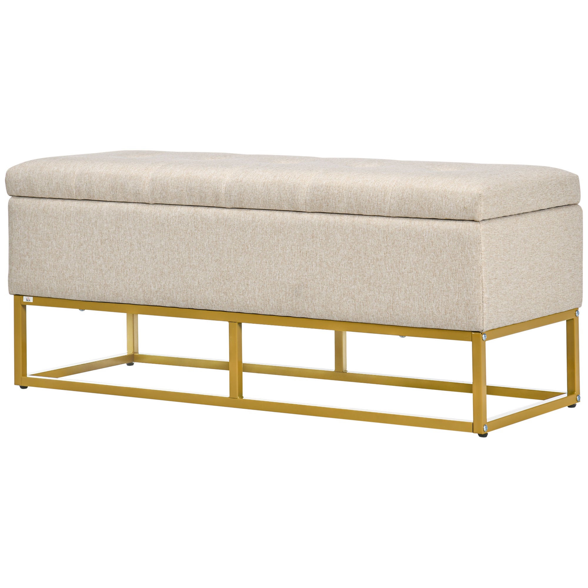 HOMCOM Panca Contenitore Fondo Letto con Braccioli in Tessuto, Gambe in Legno e Vano da 53.8L, 132x42x50 cm, Grigio | Leroy Merlin