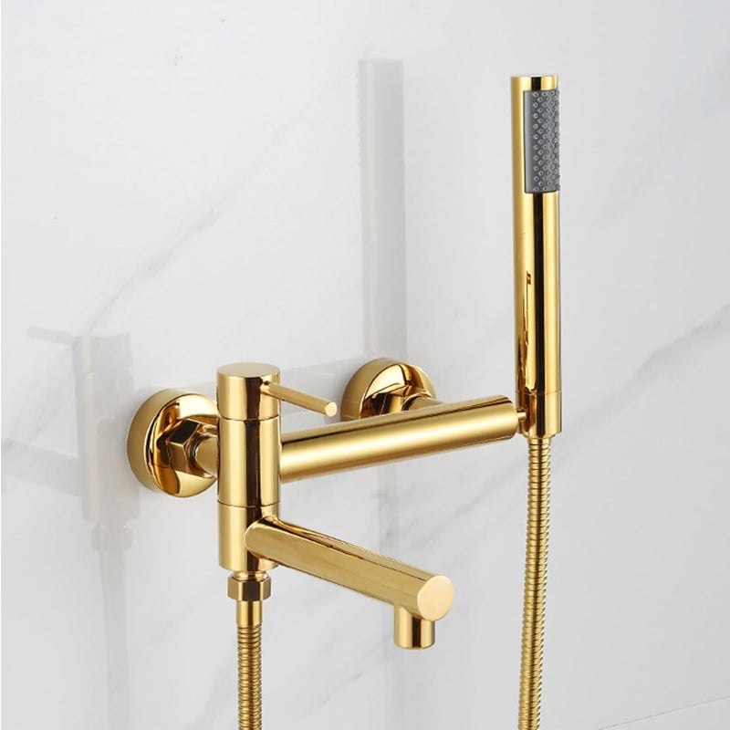 Bateria łazienkowa z głowicą prysznicową – bateria umywalkowa ze stali nierdzewnej, uchwyt, głowica prysznicowa – ciepła i zimna woda – złota