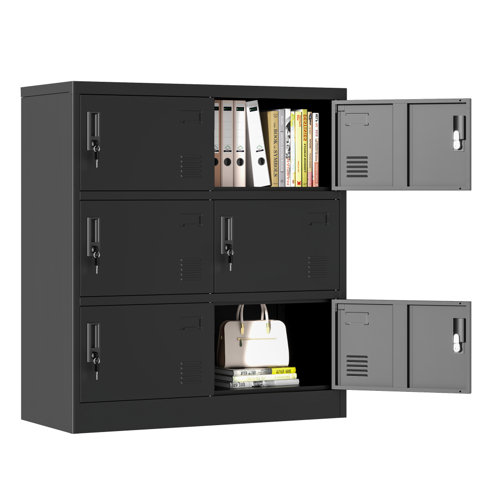 Armoire métallique à 6 portes - Bureau, salle de sport, école, maison, résistante à la rouille et à l'humidité, noire - 3