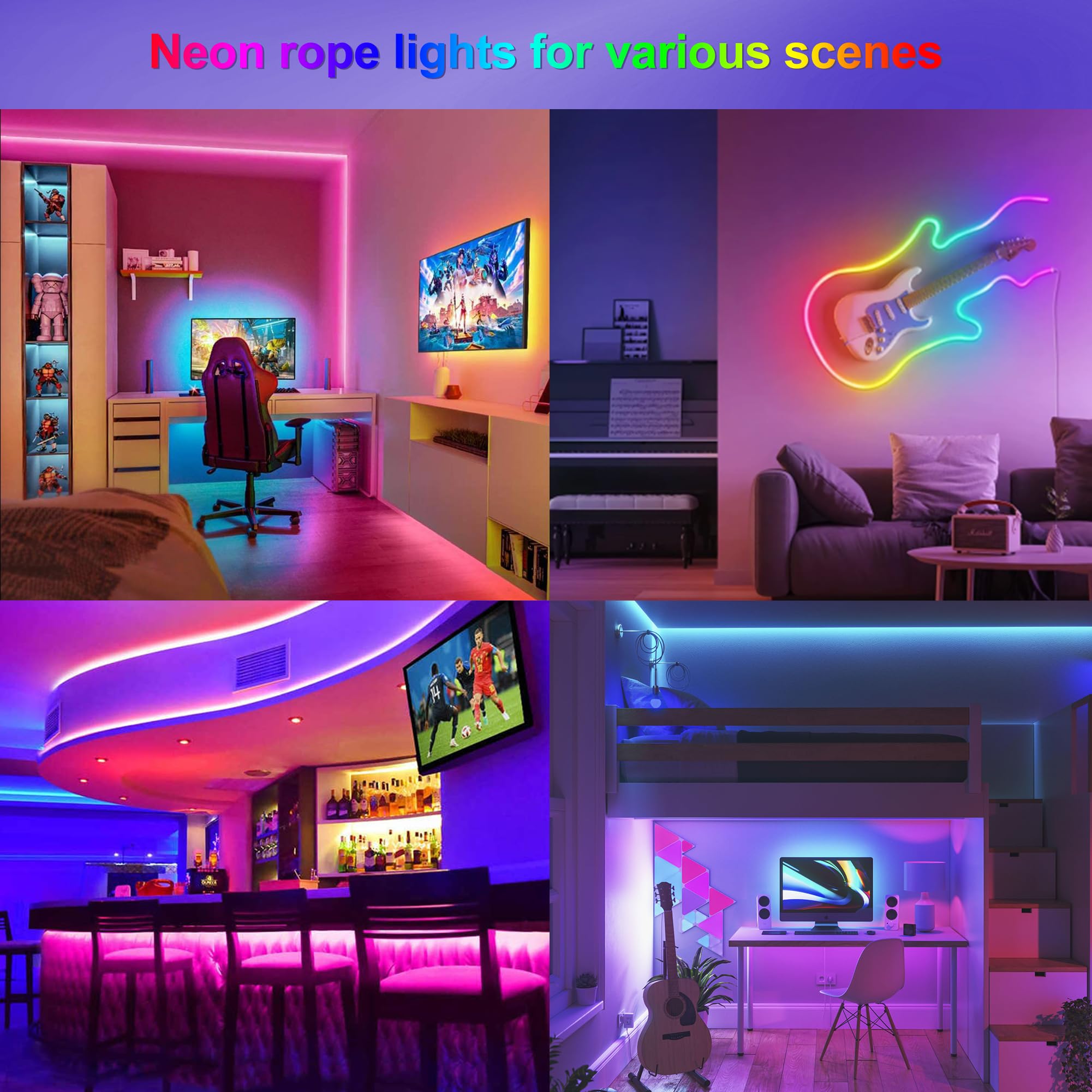 Bandes lumineuses LED RGB Neon, 15 m - 900 LED, guirlande lumineuse LED Neon pour intérieur et extérieur, application/télécommande, étanchéité IP65 - 6