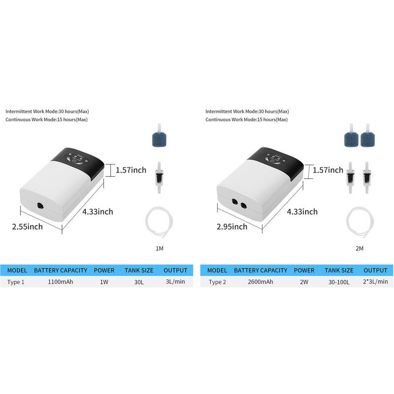 Aerador para aquário de peixes Bomba de oxigénio recarregável por USB de dupla finalidade Acessórios SB-268 + - 2