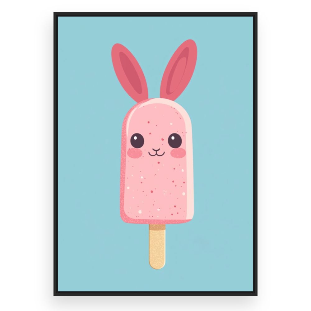 Tableau imprimé et encadré pour enfants 'Crème glacée lapin' / 50x70cm / Cadre Noir / Fabriqué en France / Toile murale / DADA ART - 3