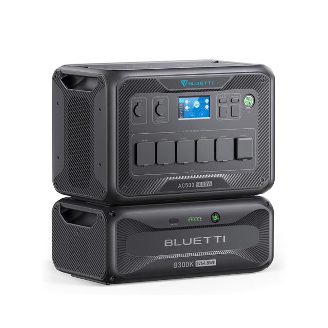 BLUETTI AC500 Groupe Électrogène Solaire et B300K Batterie d'Extension,2764,8Wh LiFePO4 Batterie avec 6 Sorties CA 5000W,pour Urgence,Panne de Courant