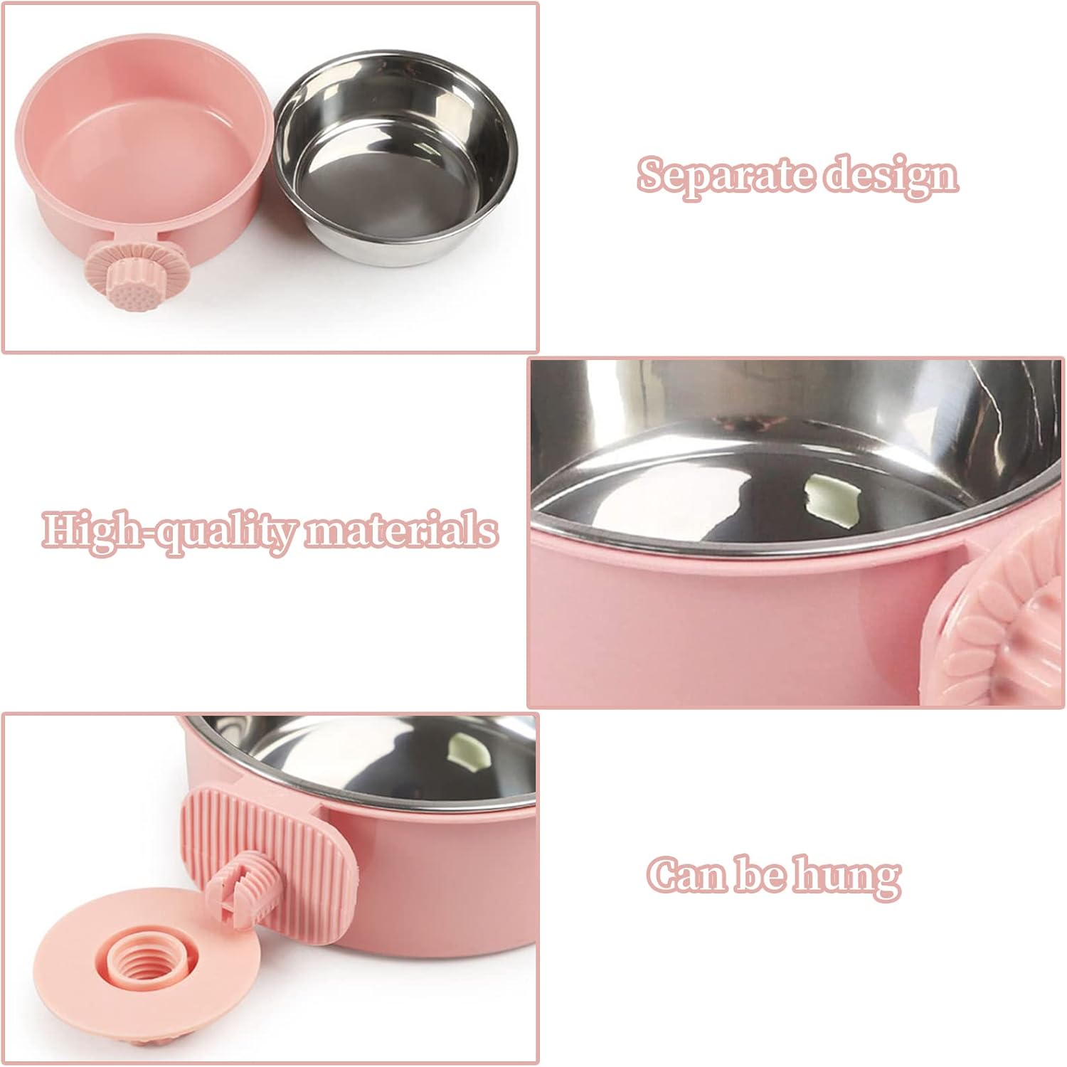 1 ciotola per cibo e acqua rimovibile in acciaio inossidabile rosa da 13,5 cm di diametro per cani, gatti e piccoli animali - 4