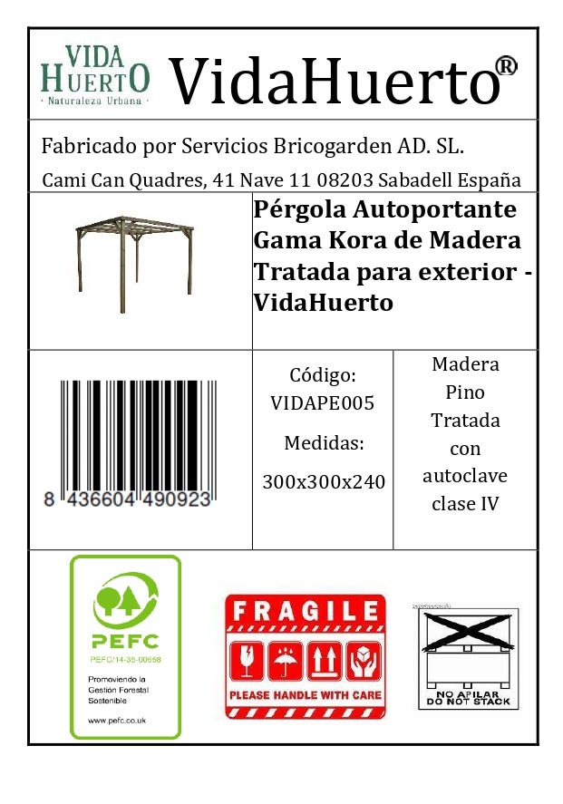 Pérgola Autoportante Kora Vidahuerto Madera De Pino Tratada 300x300x240 Cm - 6