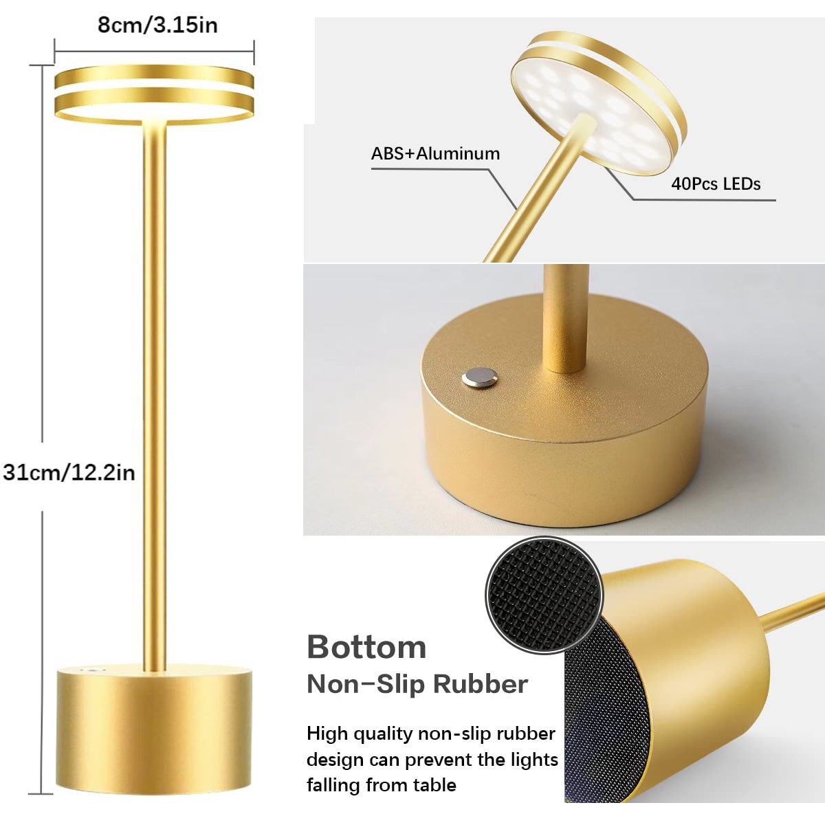 lampe de table sans fil rechargeable usb, lumiere bureau LED tactile puissante pile, 3 températures de couleur, pour chevet, interieur, exterieur - 5