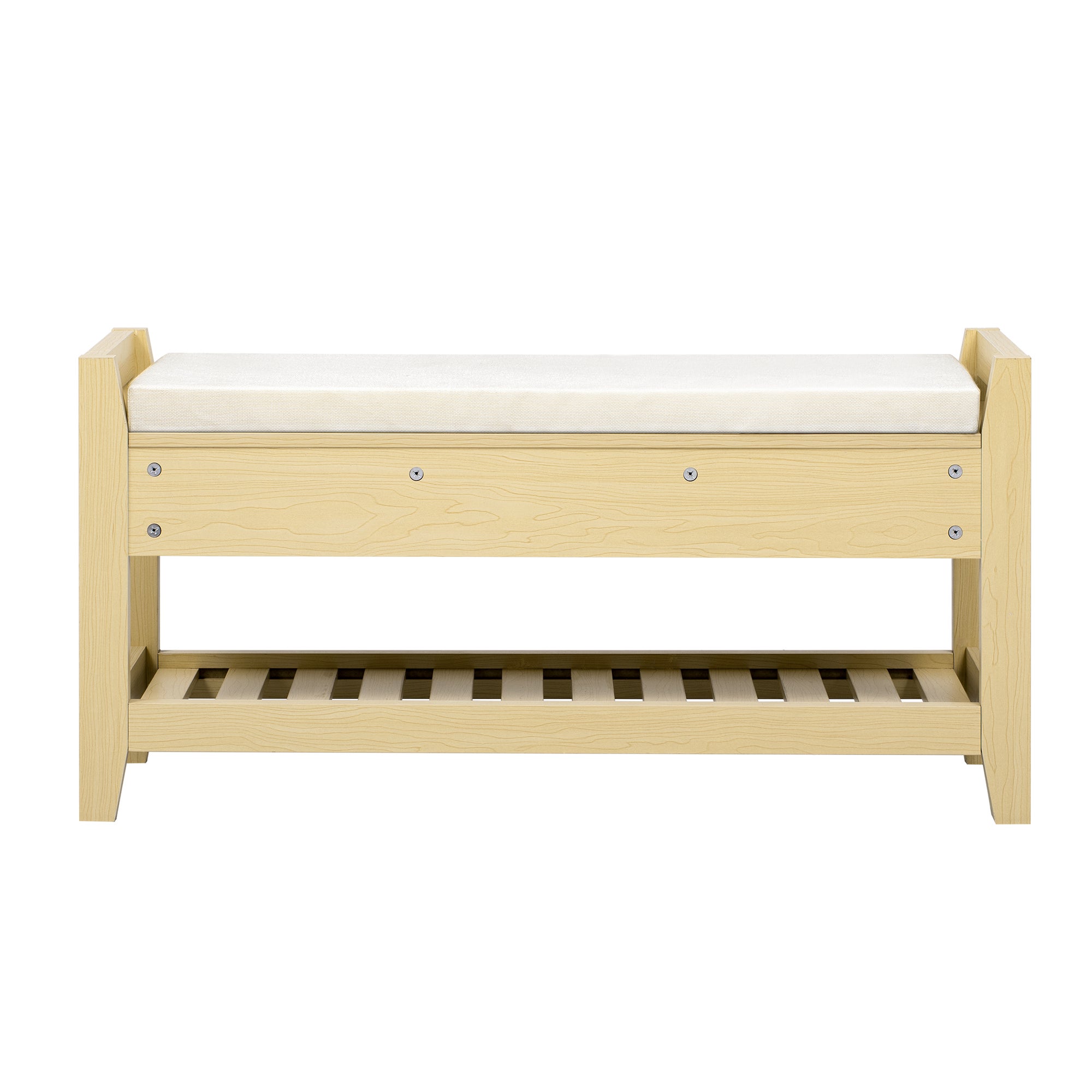 Meuble à chaussures - avec siège - avec 2 tiroirs - avec des étagères ouvertes - Naturel - 7