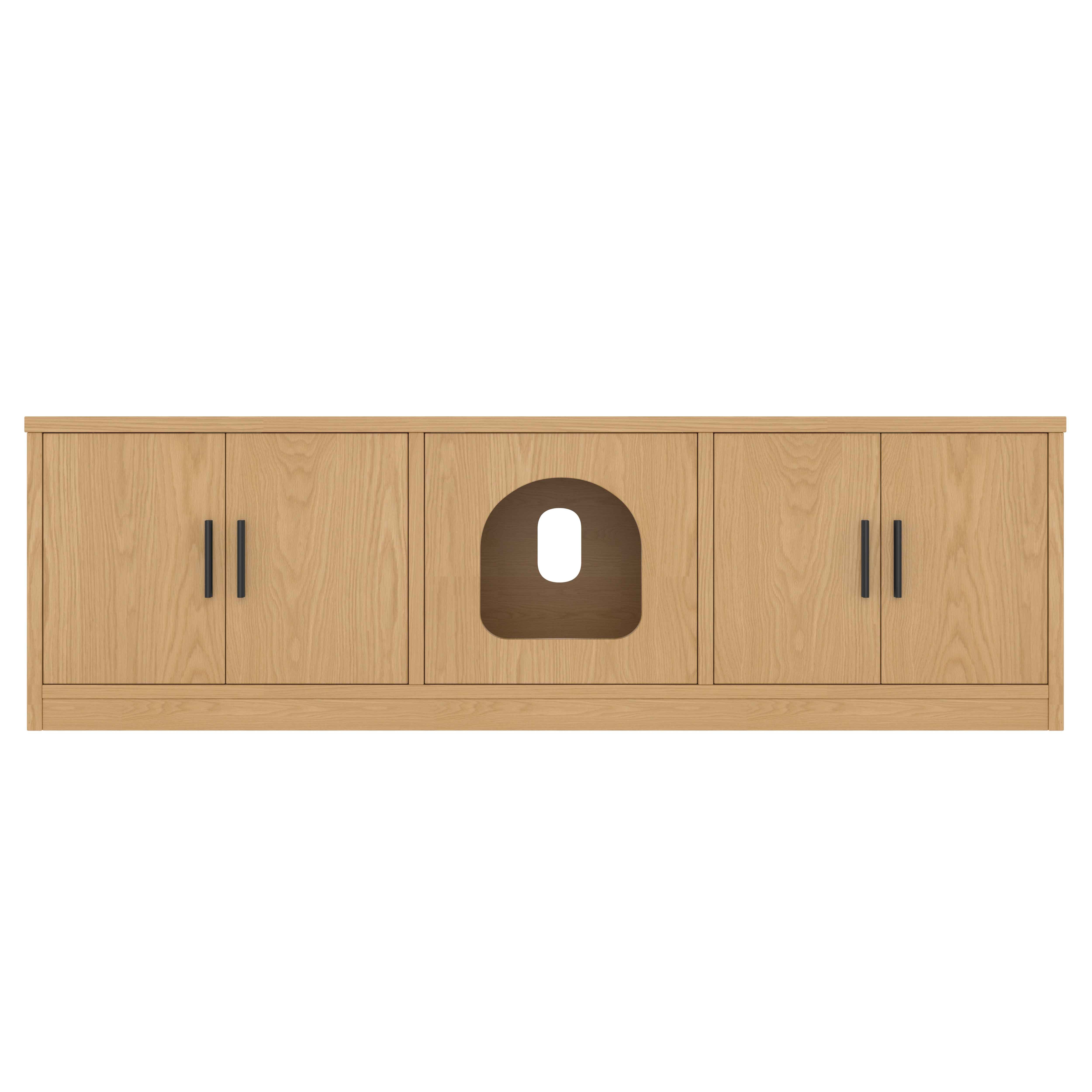 Meuble cache-litière chat 140x40x45,5 cm avec griffoir intégré, ventilation, banc en bois chêne, rangement chaussures - 6