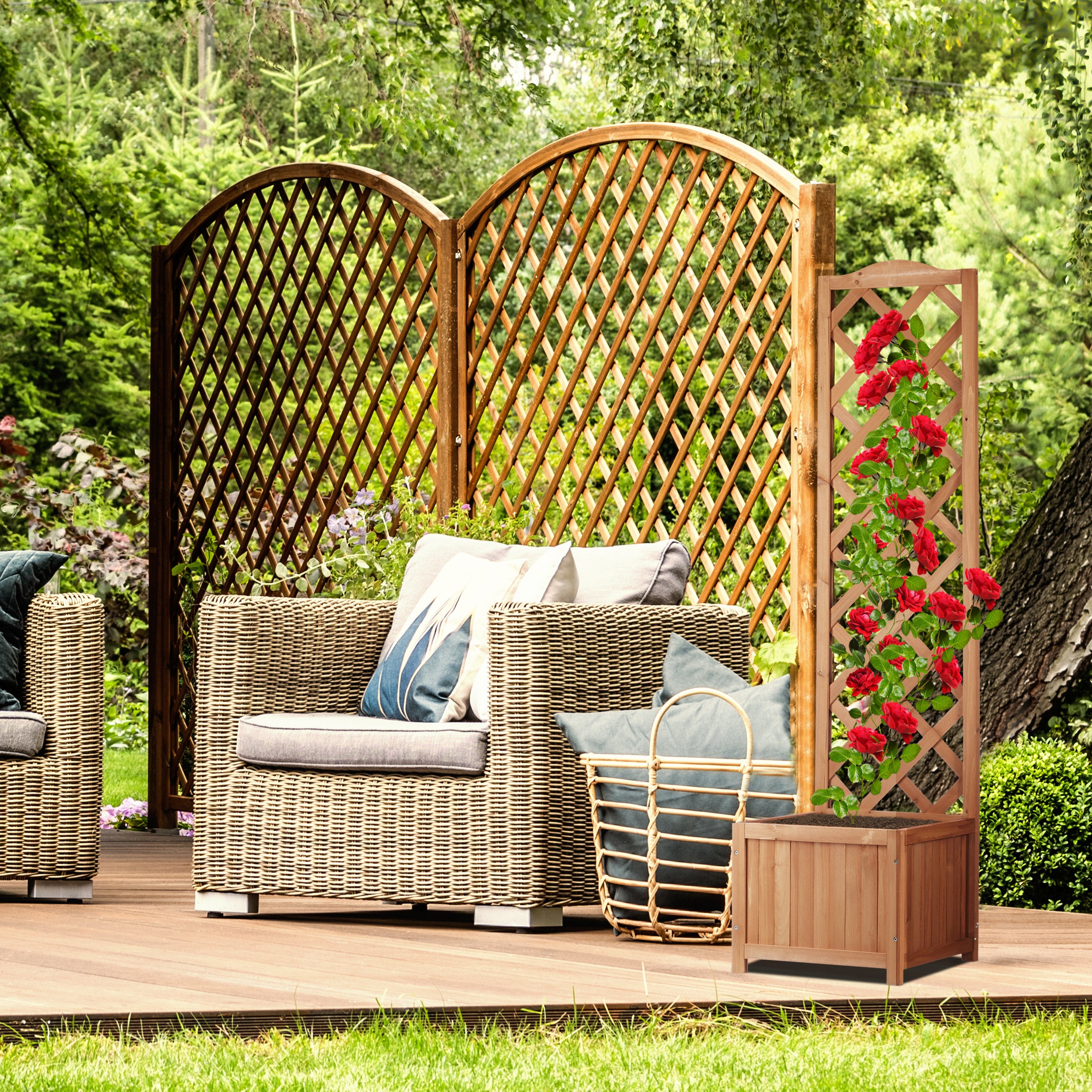 Jardinière à treillis pour plantes grimpantes, en bois de sapin naturel, 25 L, 147x38x38 cm, treillis 117 cm, résiste aux intempéries, L, Relaxdays - 2