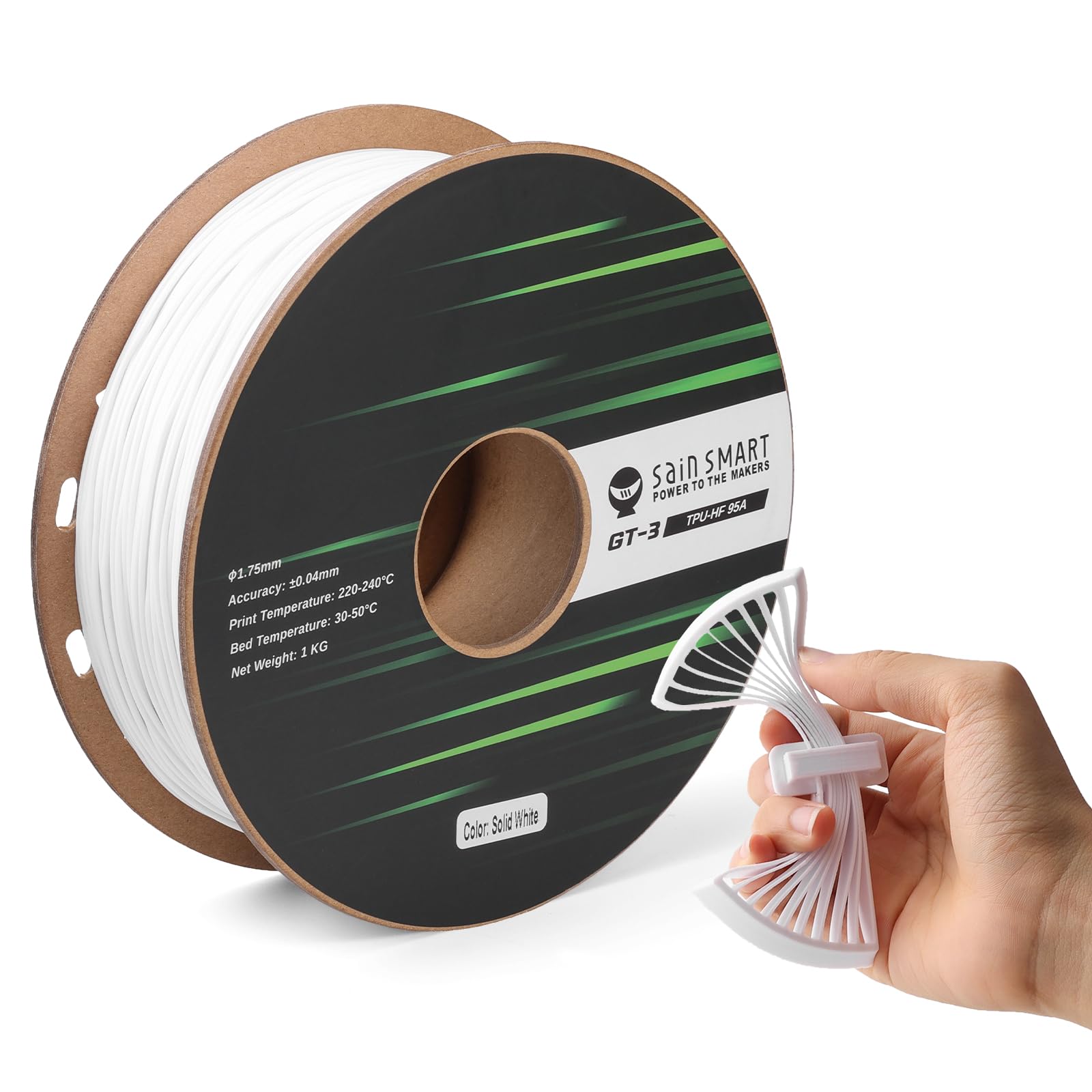 Leroy Merlin Sainsmart high flowability, filamento in tpu a tinta unita, 1,75 mm, per stampa ad alta velocità, 500 mm/s, 1 kg, colore: bianco