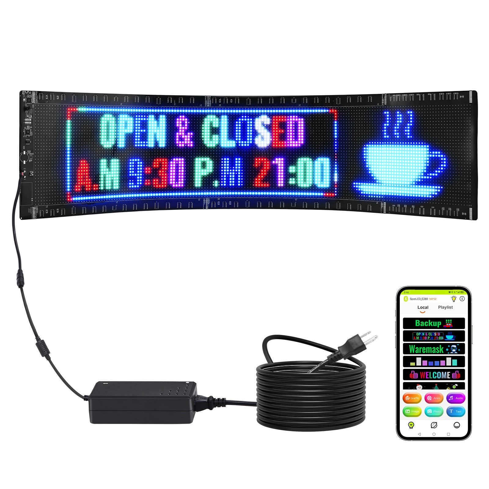 Vevor 83 5x20cm tablero de anuncios de desplazamiento de señal led programable p5 a todo color