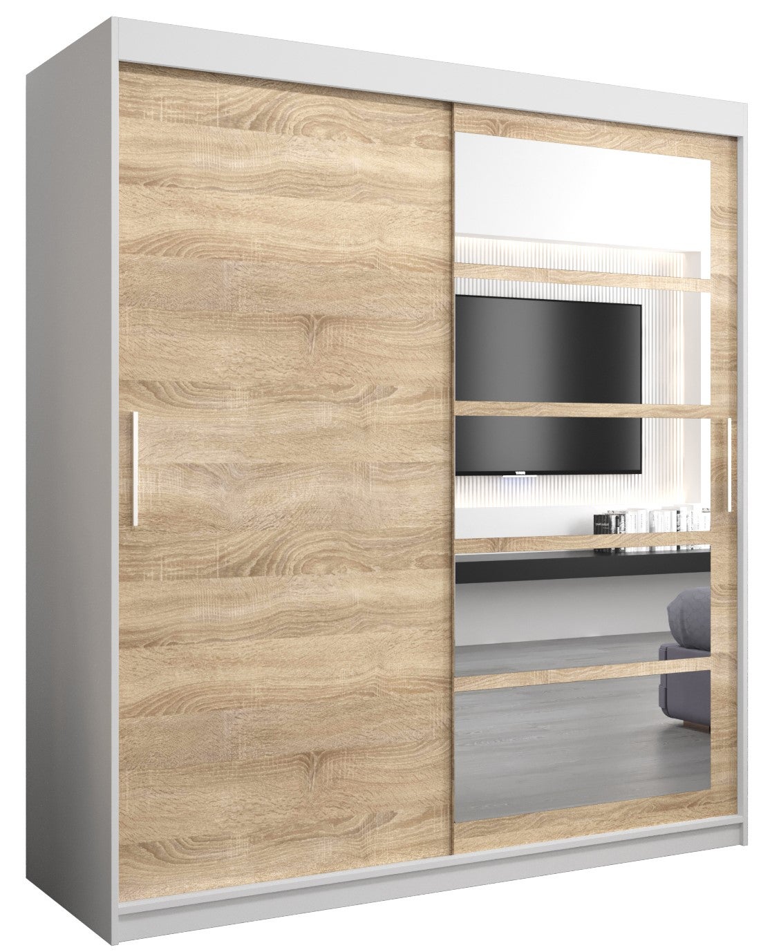 Szafa przesuwna garderoba ROMA 1 180 x 62 x 200 cm Biały + Sonoma - Abiks Meble