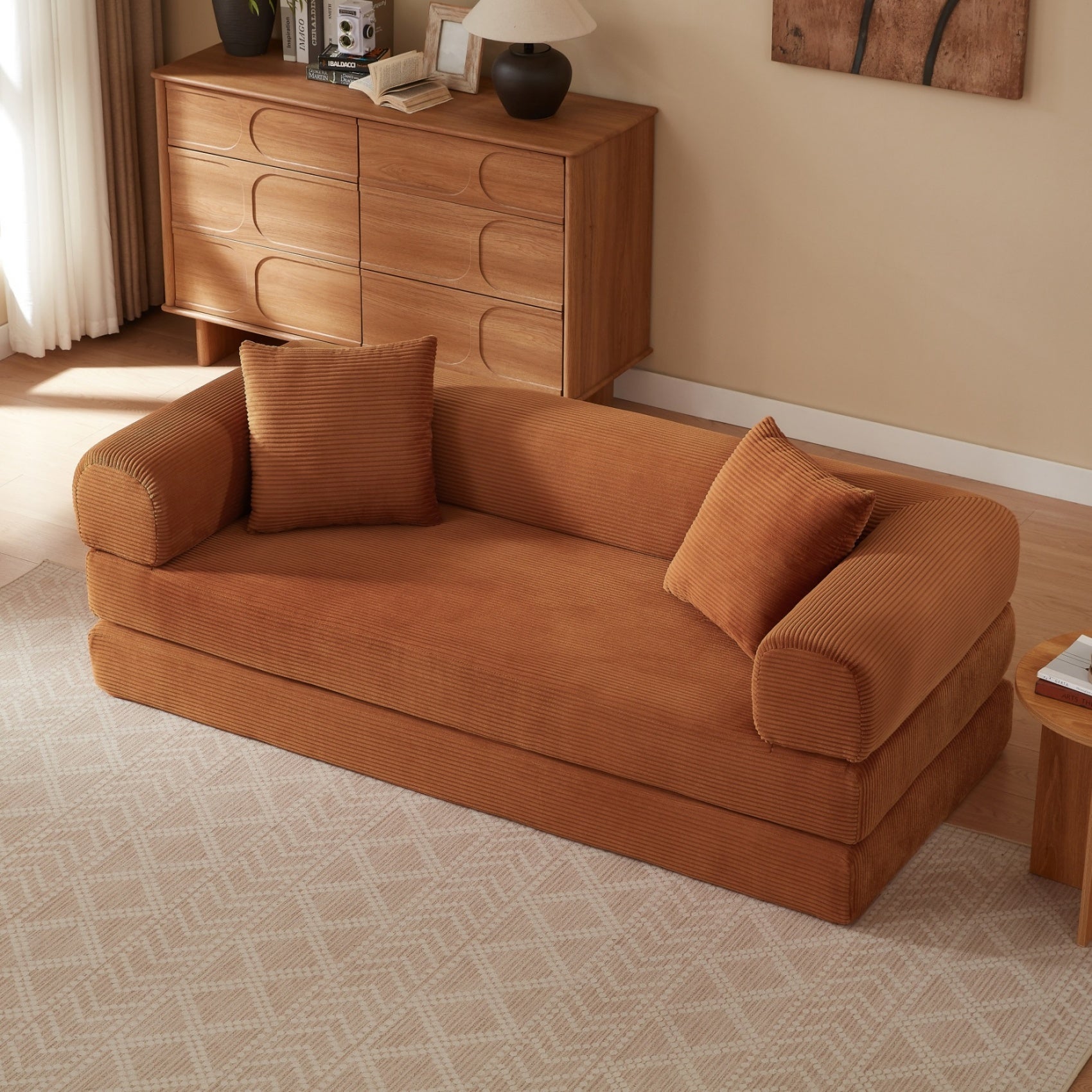 Canapé combiné sans ossature, canapé-lit convertible en lit, canapé de sol tatami, canapé pliable, couleur terracotta - 7