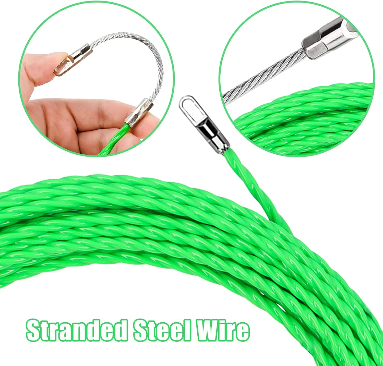 Aiguille Electricien Rigide,15M Tire Fils Electrique 4,5mm Diamètre, avec 2 Tête Flexible de Guidage,Aiguille Passe Cable, Enfileur Fils - 3