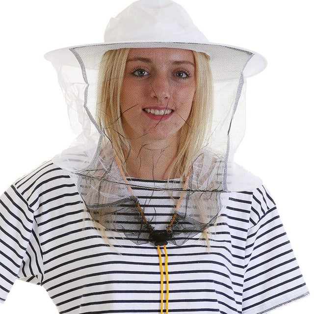Chapéu de proteção, em malha preta e branca, chapéu de apicultor com anel duplo de aço.