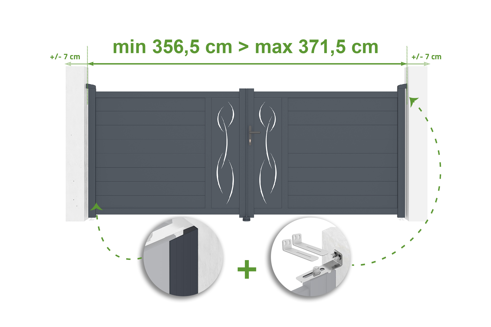 Brama skrzydłowa regulowana szerokość 3,5m LIFE H.140cm szare aluminium