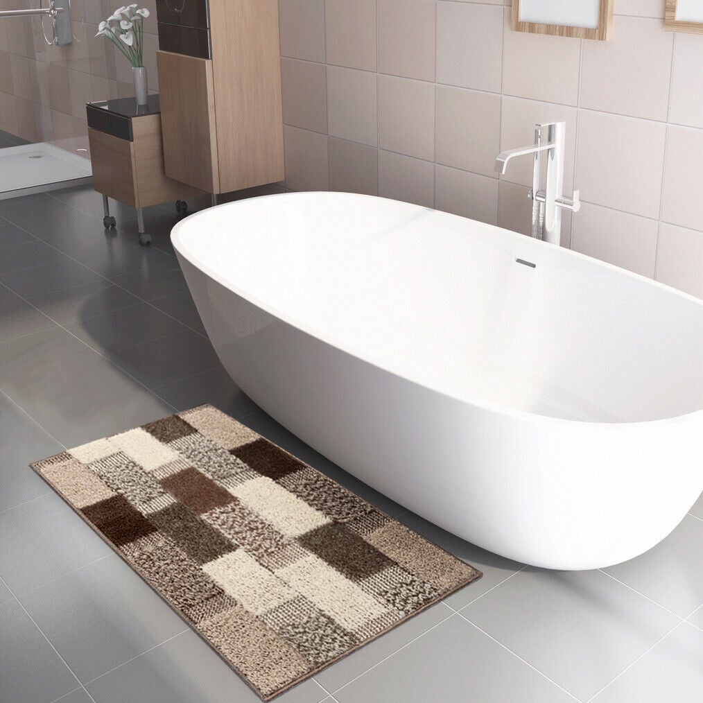 Tapete De Banho 60x120 cm Moderno Macio Antiderrapante Absorvente Tapete De Cabeceira Banho 100% Fabricado Em Itália Castanho - 6