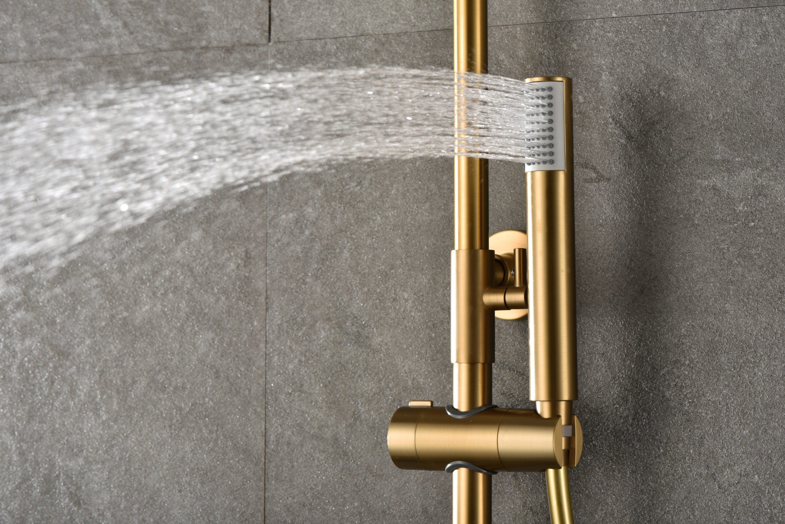 Conjunto de ducha termostático Serie MONZA – Oro cepillado – Altura regulable – Rociador Ø20 extraplano y antical – Cartucho autolimpiable - 4