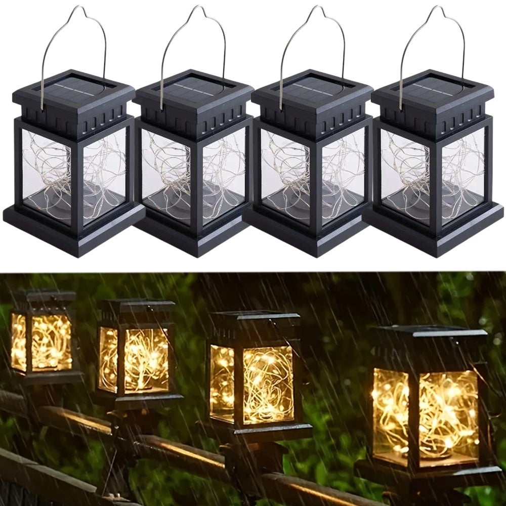 Zestaw 4 solarnych lampionów LED, girlanda świetlna, ciepła biel, lampa ogrodowa (4 lampiony z paskami LED)