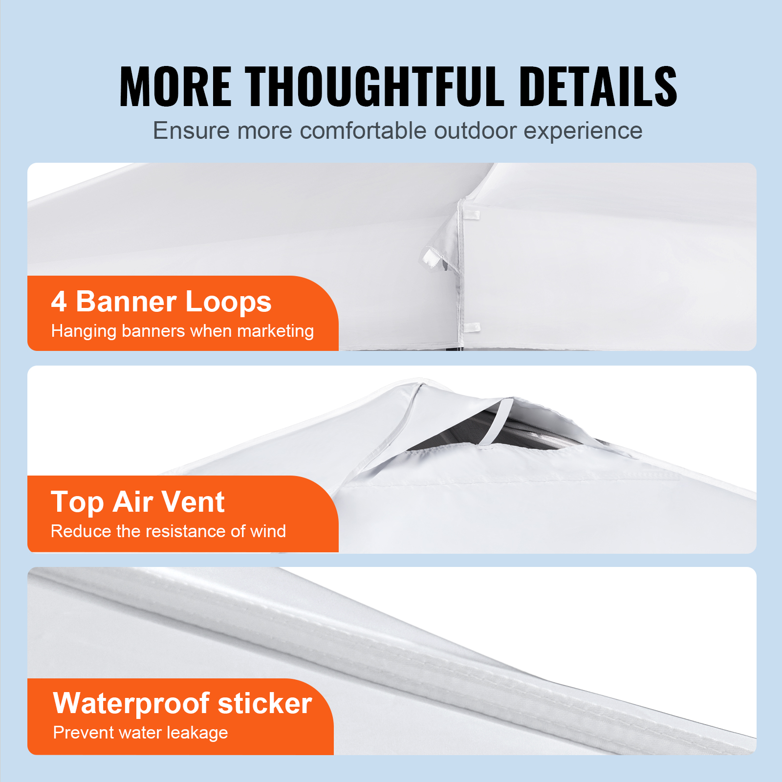 Tonnelle Pop-up VEVOR 304,8x304,8 cm Tonnelle Auvent Jardin Bâche Enduit Argenté PU 250D Sac Roulettes Portable 4 Sacs Sable Abri Solaire Imperméable - 6