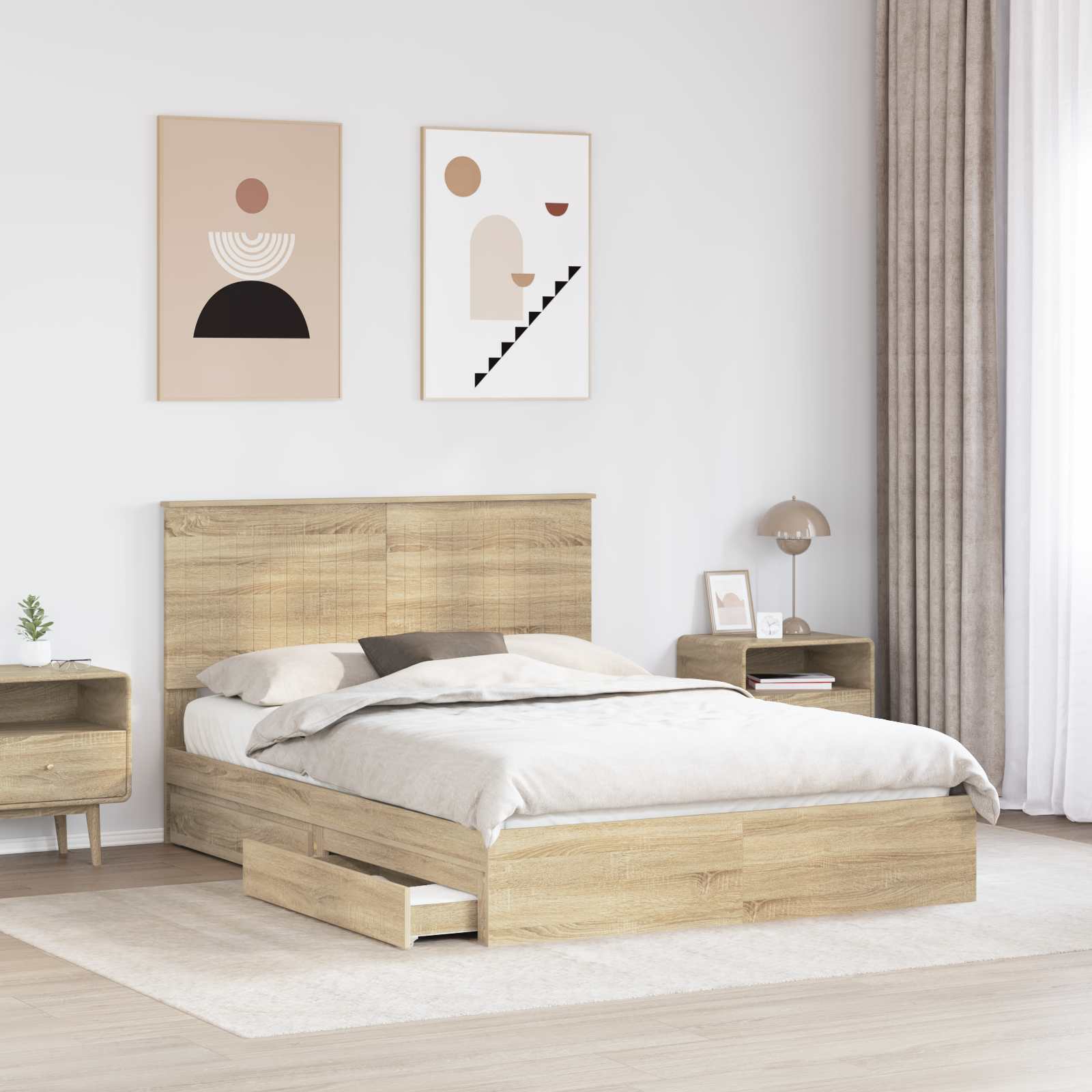 Lit de Rangement Chêne 140 x 190 cm Bois d'ingénierie - 3