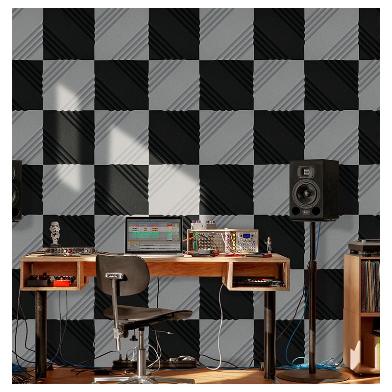 12-częściowy panel dźwiękochłonny z pianki, Studio Soundproofing Firewall, 30 x 30 x 5 cm, trudnopalny, czarny (z klejem)