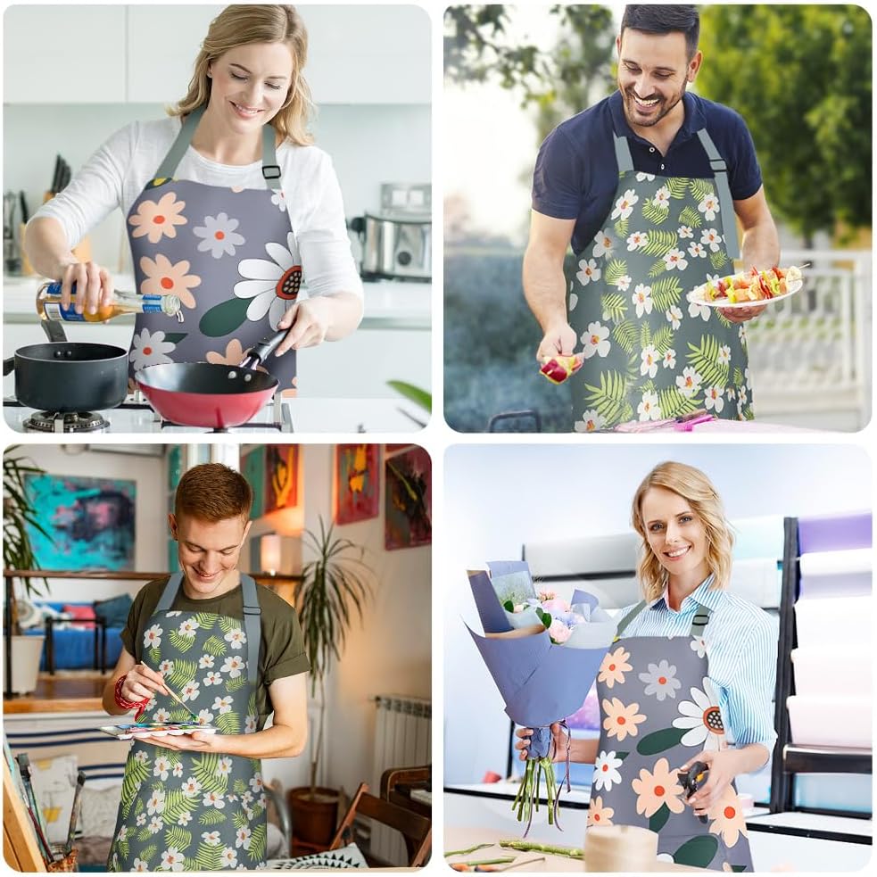 Confezione da 2 grembiuli da cucina, impermeabili e con bottoni automatici regolabili, dotati di 2 tasche. - 5