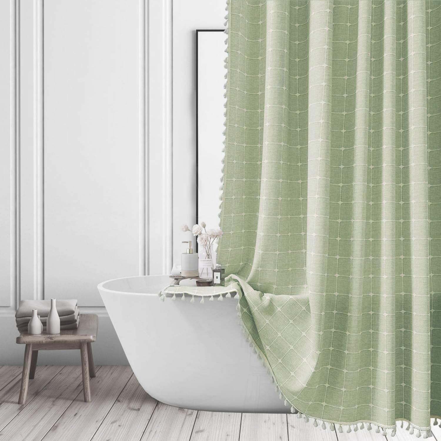 Tenda Da Doccia Boho 183x183 Cm Con Foglie Floreali Nere, Design Astratto Vintage, Impermeabile, In Poliestere, Con 12 Ganci - 4