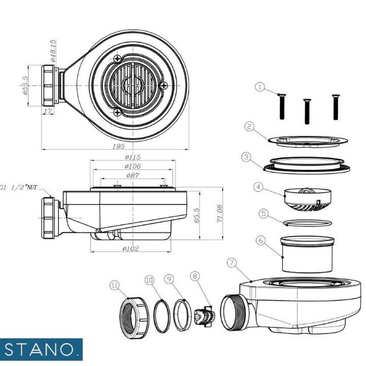 Bonde horizontale sans capot Ø90 DONA pour receveurs de douche - 3