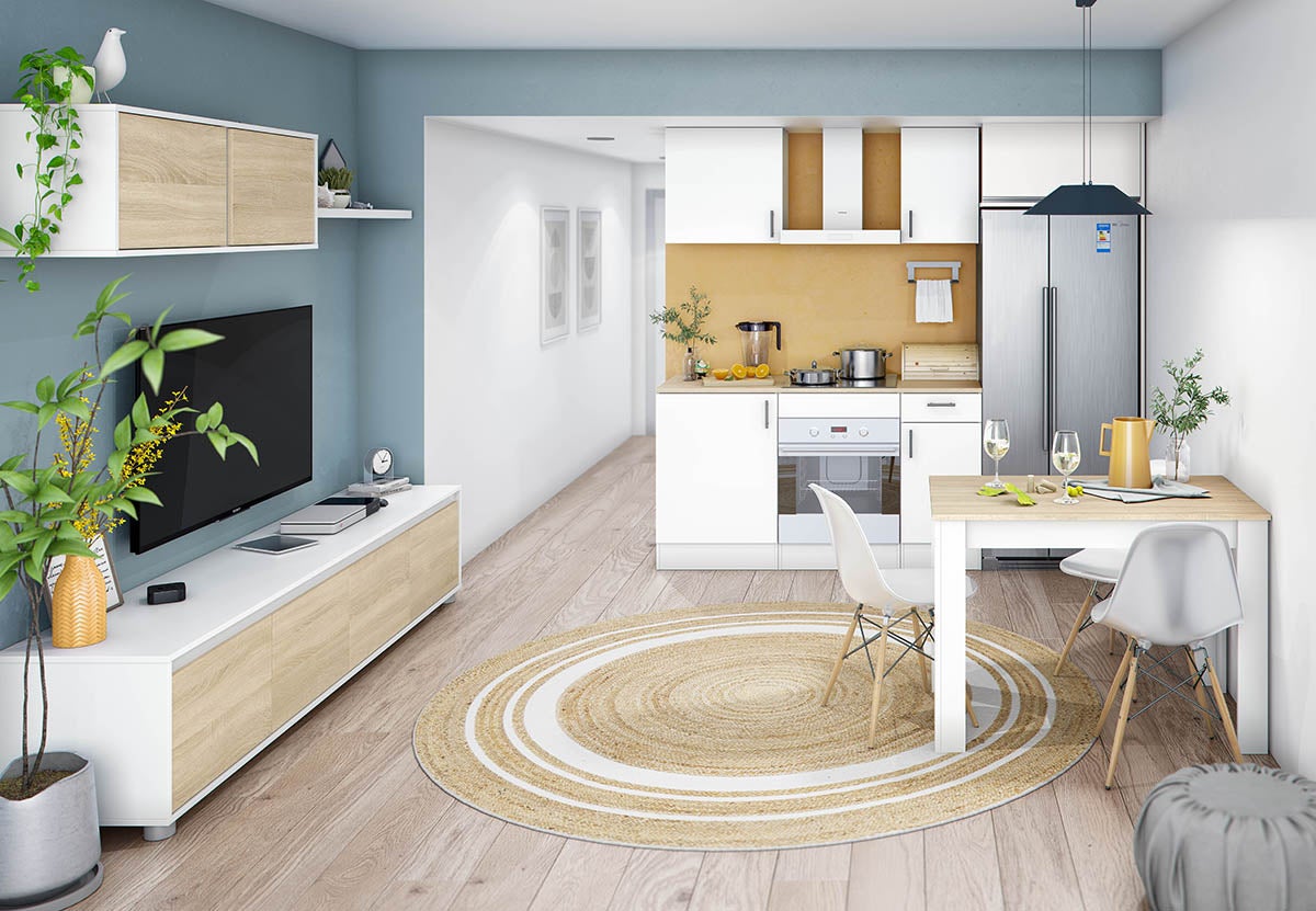Meuble à suspendre, meuble haut pour cuisine avec 1 porte coloris blanc brillant - hauteur 59 x longueur 60 x profondeur 34 cm - 5