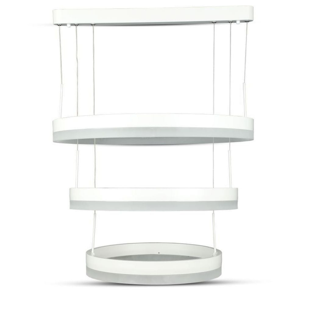 Żyrandol wiszący LED z 3 okręgami 80 W w kolorze metalicznym, biały, 3000 K, ściemnialny triakiem
