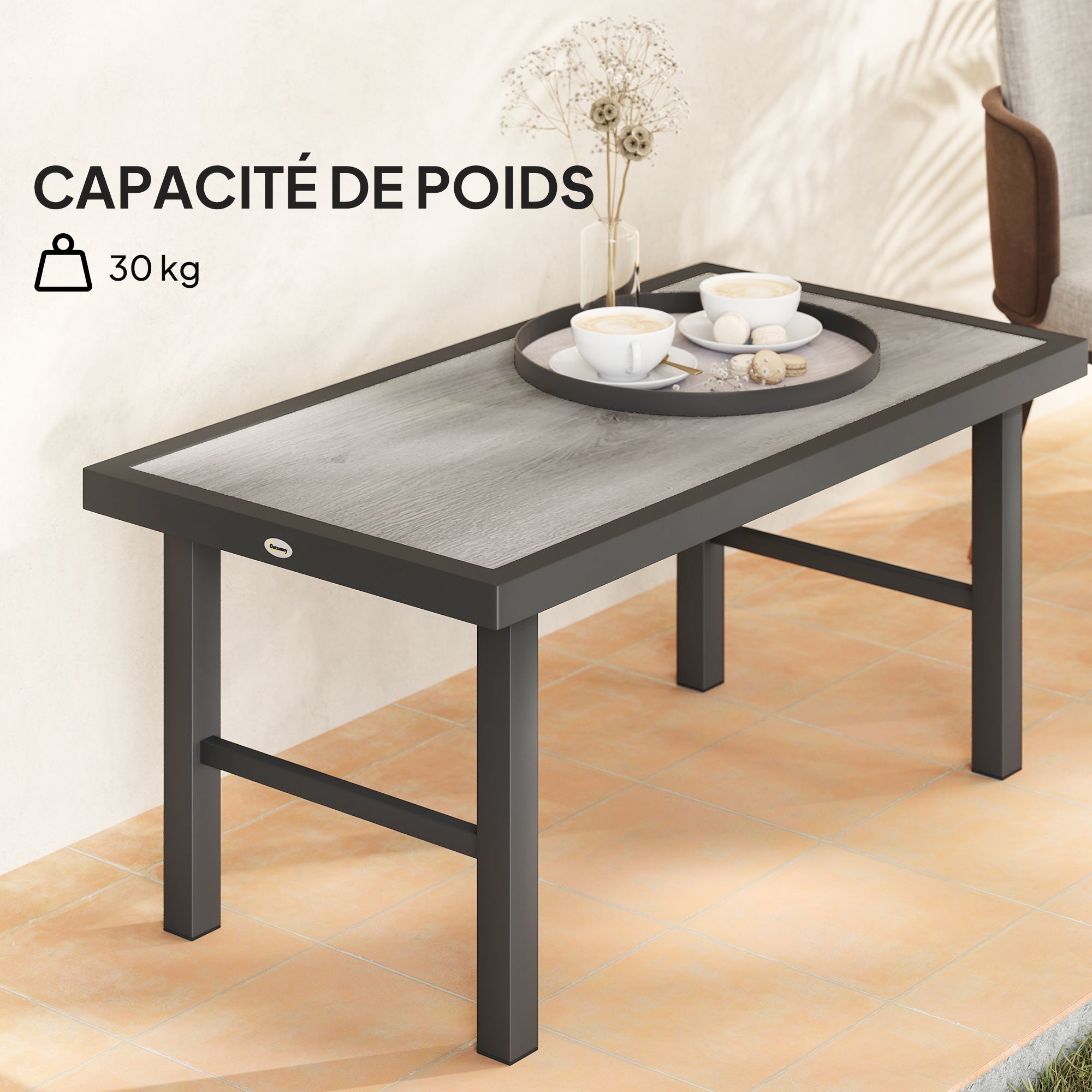 Table basse de jardin rectangulaire en Métal Gris - 6