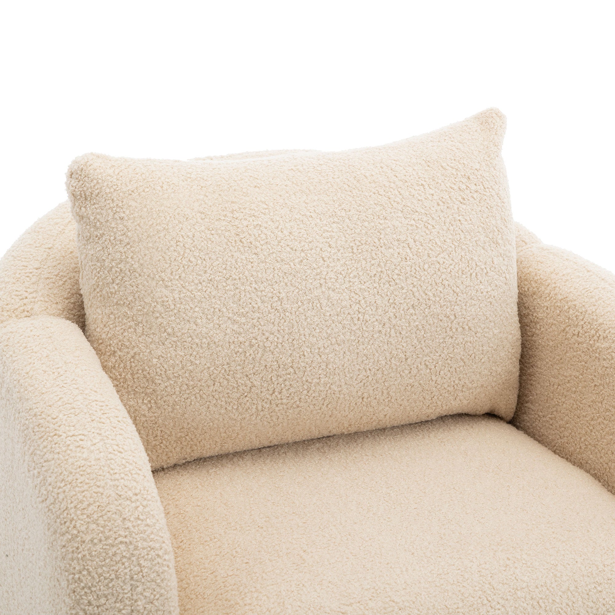 Fauteuil en tissu bouclette avec coussin épais - pieds en bois massif - beige - 5