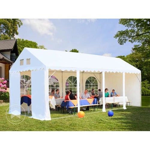 3x6 m Carpa para fiestas XXL, altura lateral 2,6m, PVC 1400, con base reforzada, ignífugo, blanco - 2