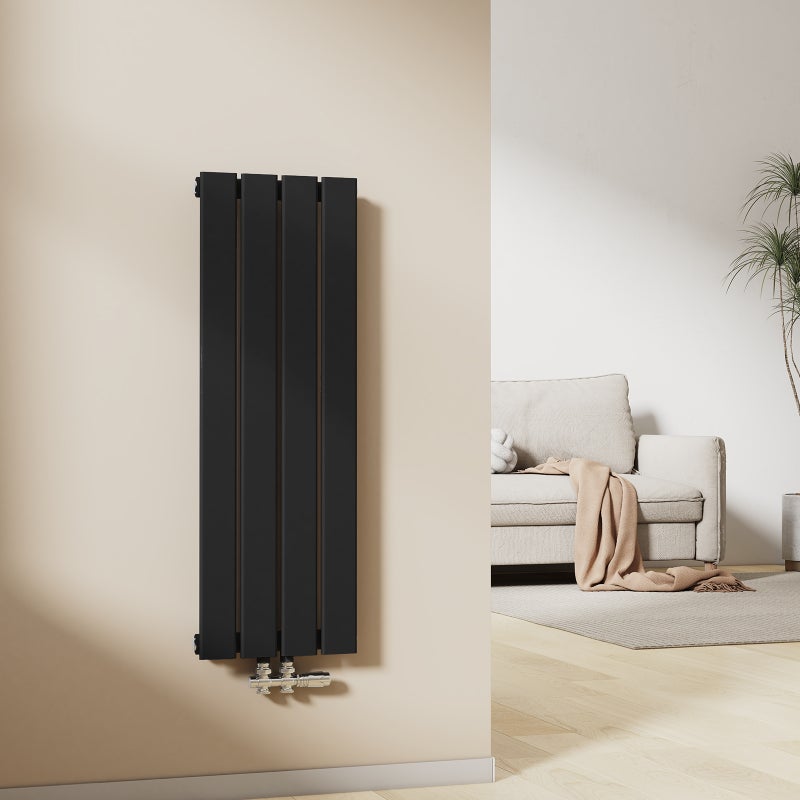 EMKE Grzejnik Stalowy Pojedynczy Pionowy 403W, 90x30,4 cm, 4 bar, do 5 m² – Czarny mat