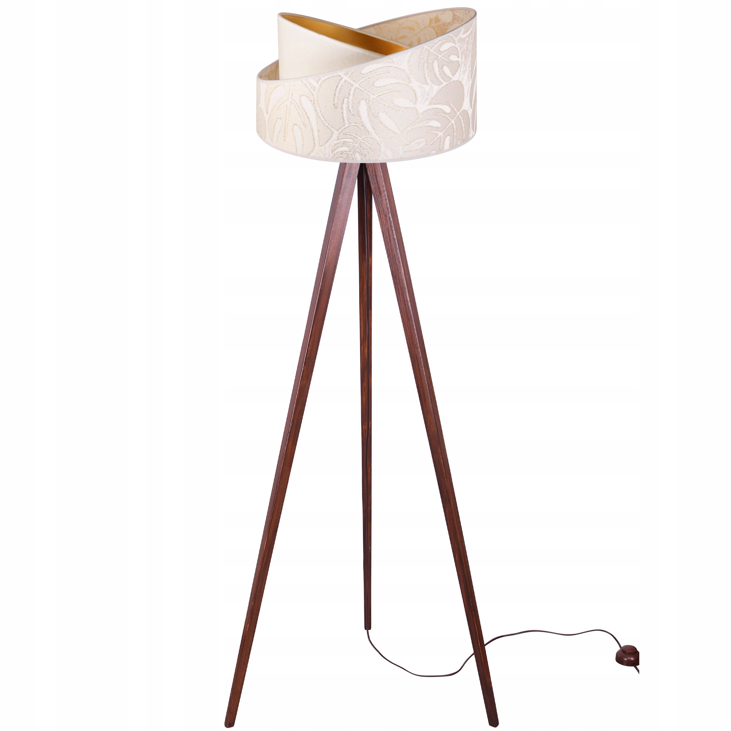 Lampa podłogowa stojąca Werona trójnóg drewno brąz 1xE27 abażur tkanina okrągła kremowy Light Home LH