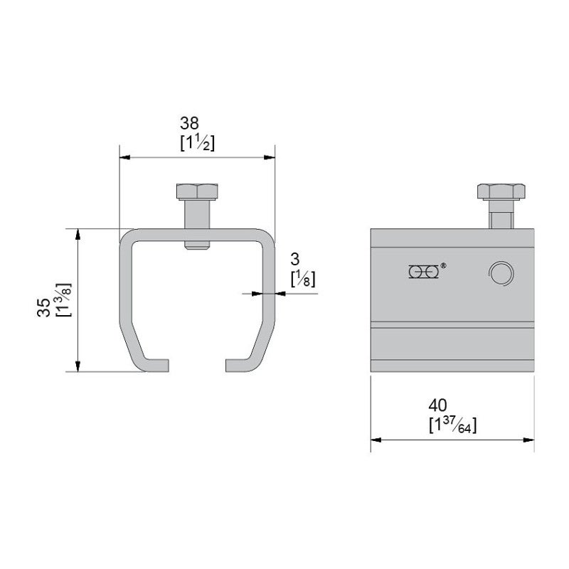 Support enveloppant en INOX 304L pour fixation murale d'un rail SLID'UP SU2052 et SU2053 - 60 kg - 2
