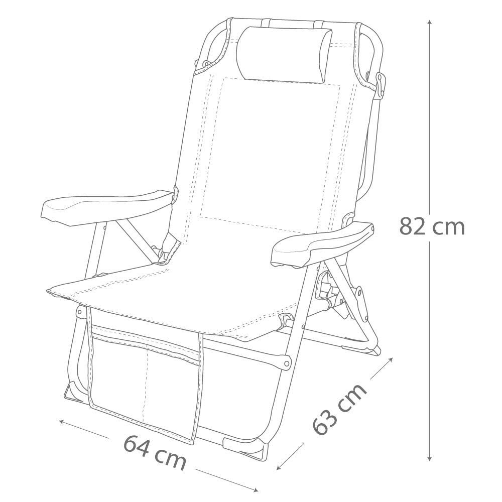 AKTIVE Sedia da spiaggia pieghevole 49x58x80 cm, con cuscino, sedia zaino pieghevole, schienale reclinabile, con due tasche, blu pastello (53983) - 8