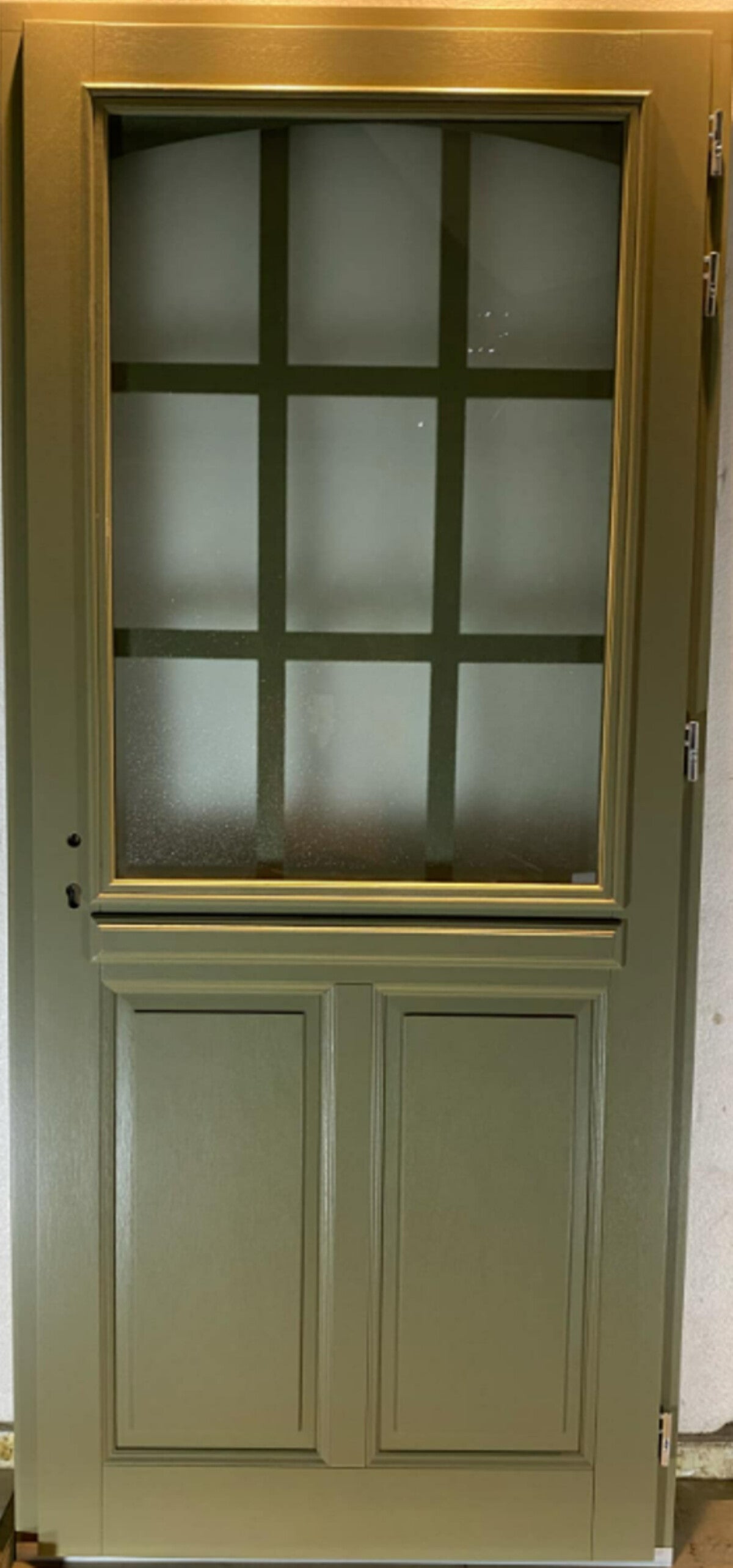 Porte D'entrée Bois Vitrée Andore Vert Gris Olive, H215 X L80 Cm Côte Tableau P.gauche Gd Menuiseries - 3