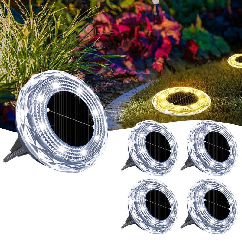 Zestaw 4 lamp dekoracyjnych do alejek ogrodowych, oświetlenie nastrojowe do trawnika, białe ciepłe światło, 6 x 7 cm