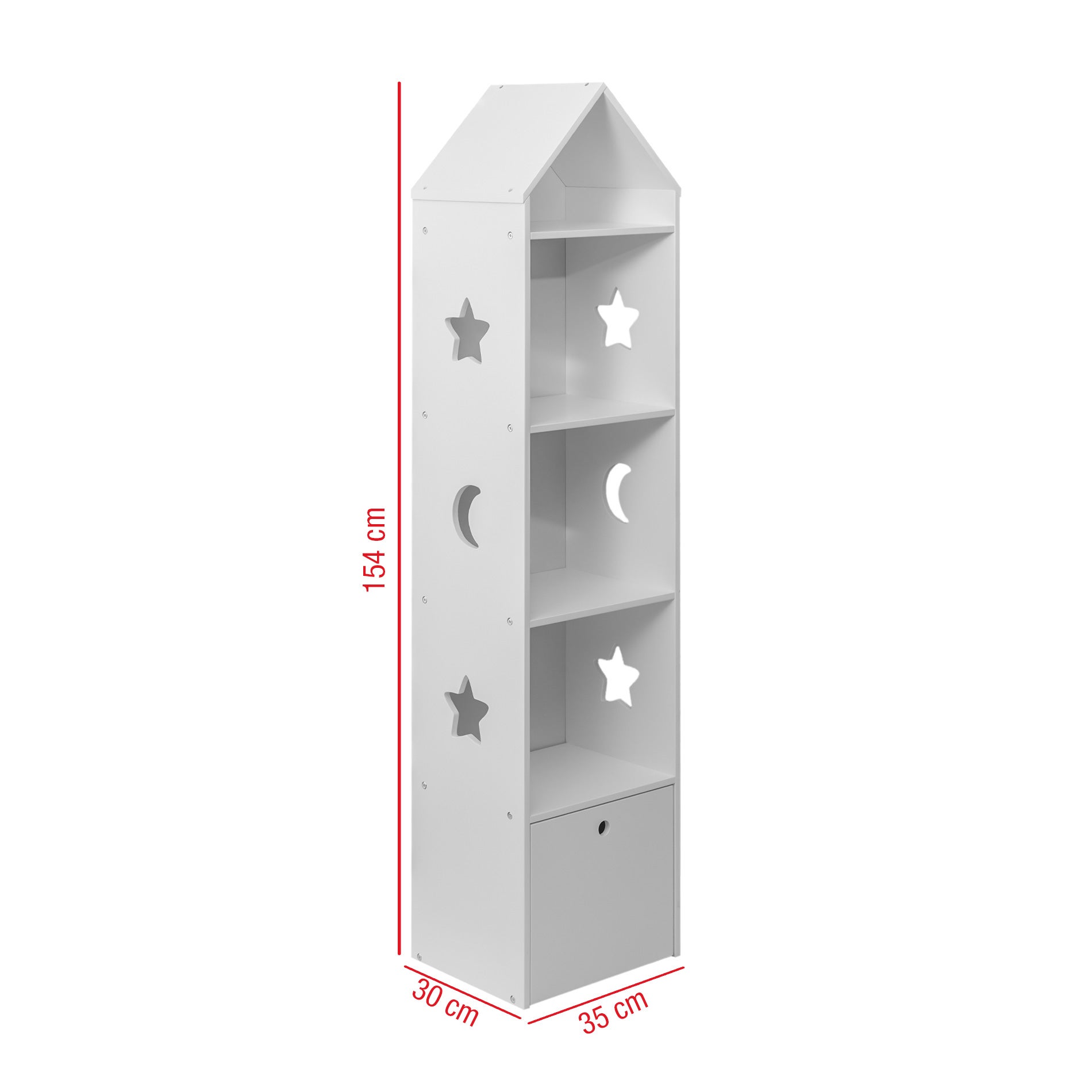 Libreria Scaffale Rebecca Mobili Portagiochi Stretto per Bambini 4 Ripiani 1 Cassetto in Legno Bianco - 3