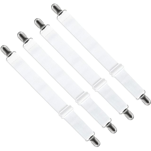 Tendeur de drap-housse réglable (65 cm à 200 cm), accessoires Sangles de drap réglables, canapé (blanc, lot de 4)